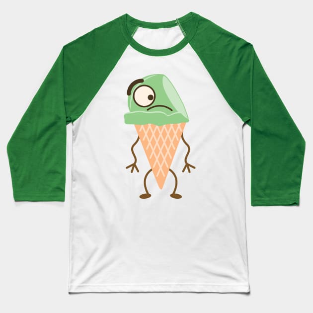 Pistachio Ice Cream Cone Baseball T-Shirt by Tooniefied